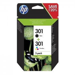 HP 301 DOUBLE PACK Negru + Color, 2-pack, Pachet cartuse originale, 190+165 pagini, N9J72AE, HP Deskjet 1000 2000 3000 1050 2050 2050s 3050